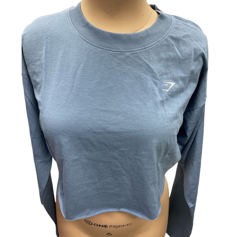 Gymshark Womens Lifting Long Sleeve Top Crop Top Faded Blue Size XL NWTS